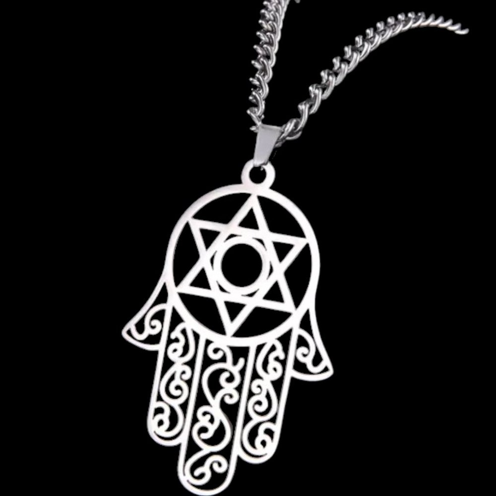 Star Of David Good Luck Judaica Hamsa Necklace Pendant Necklace Silver Color